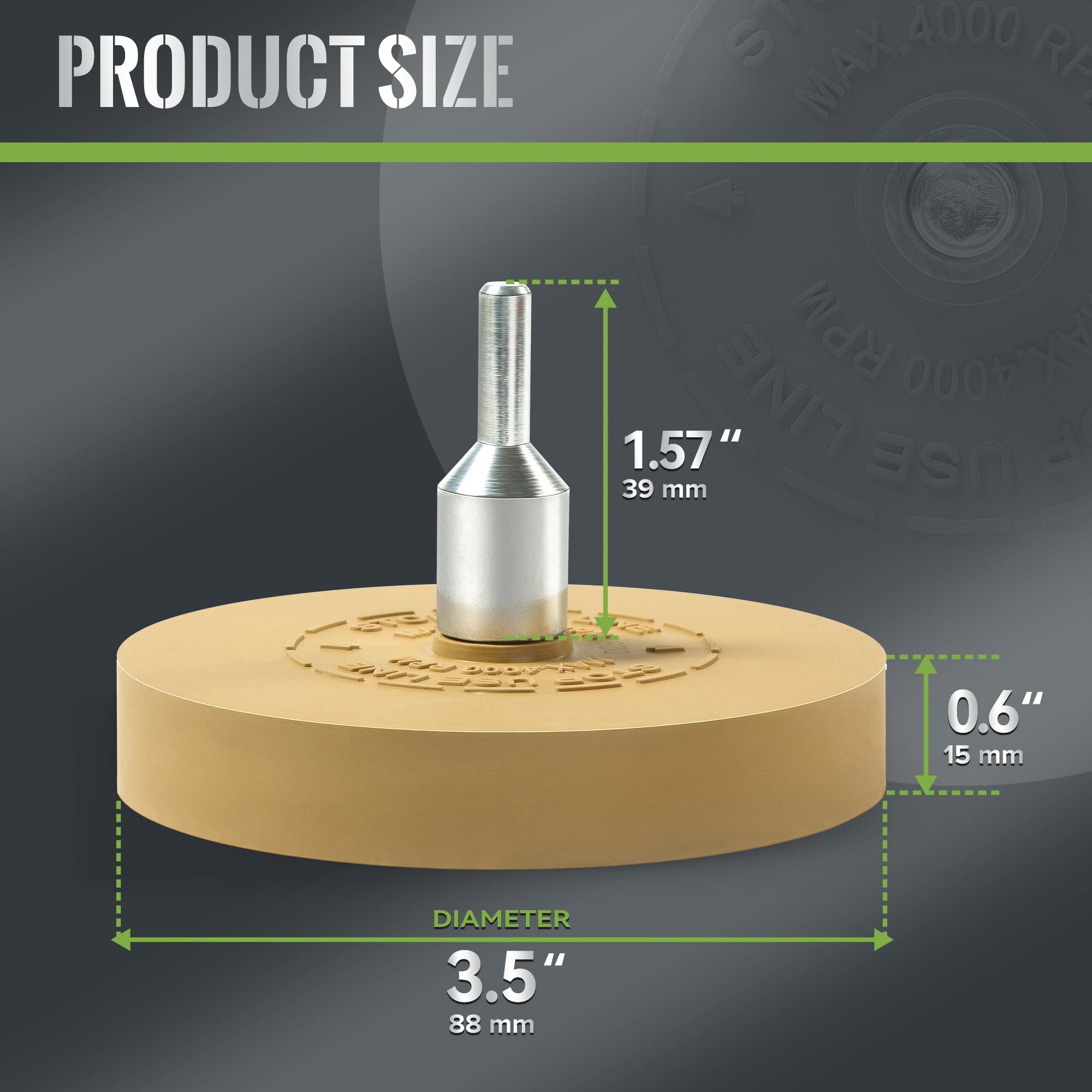 SANDPROX rubber wheel close-up showing texture for gentle adhesive removal
