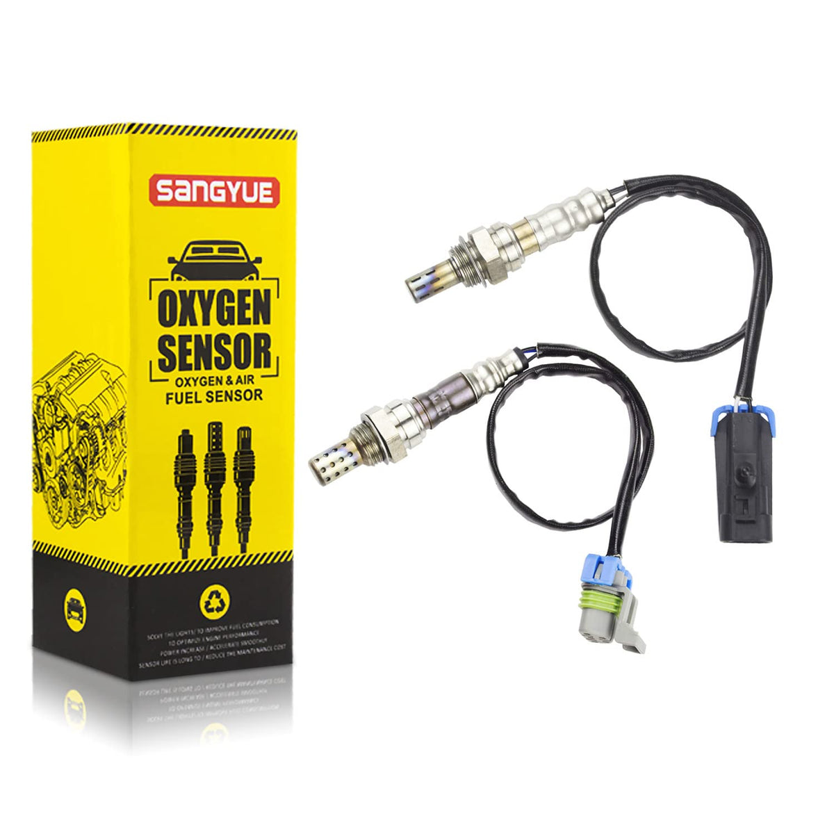 Sangyue front packaging showing both oxygen sensors and kit information, clear fit benefit