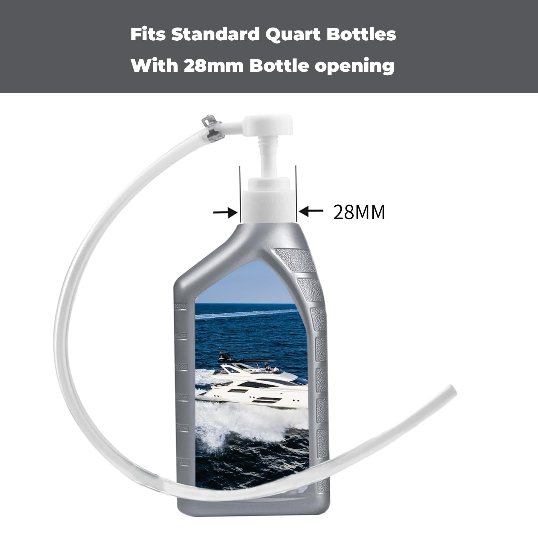 SankWin flexible hose close-up reaching tight lower unit ports for clean transfer