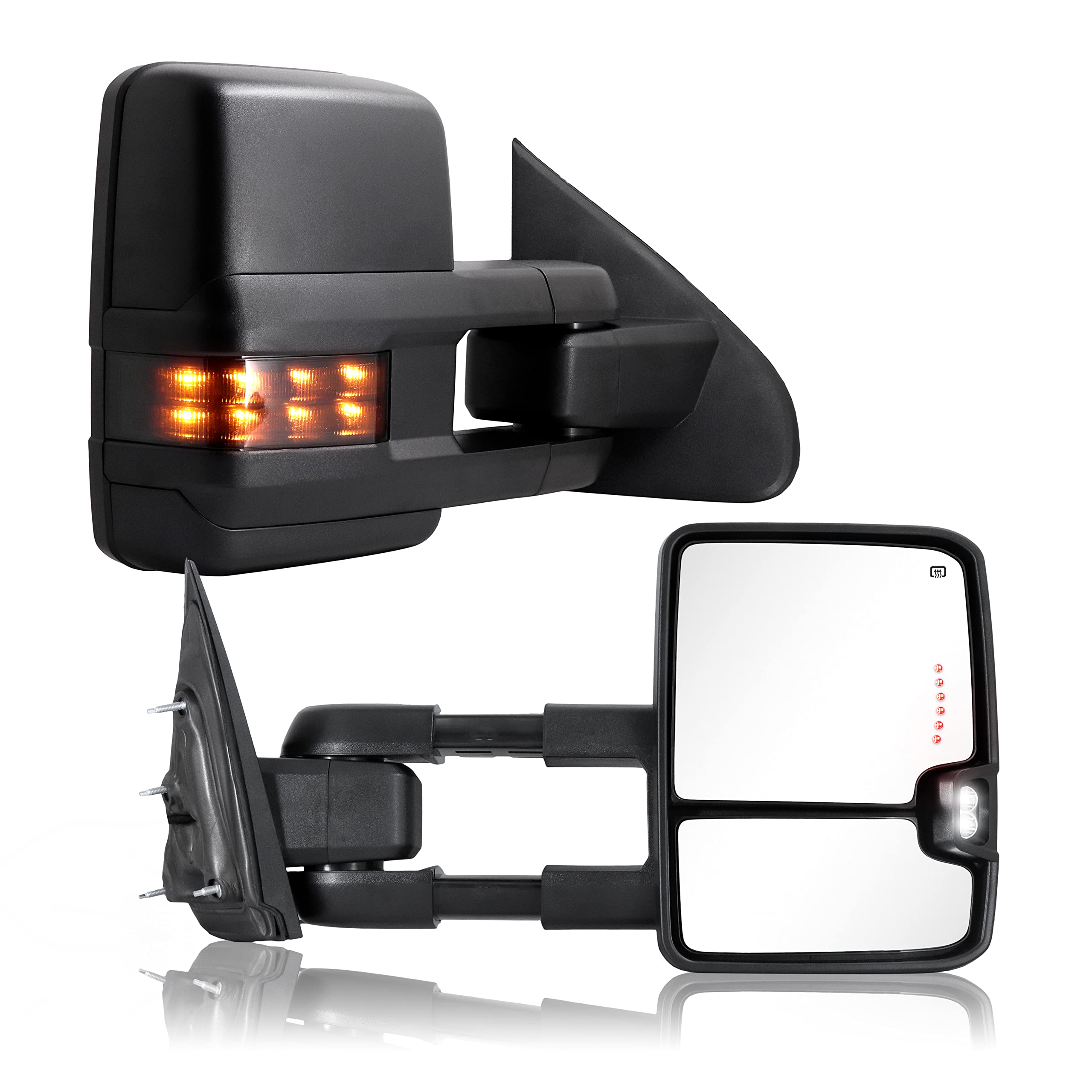 Sanooer textured black tow mirror front view showing robust styling and wide visibility