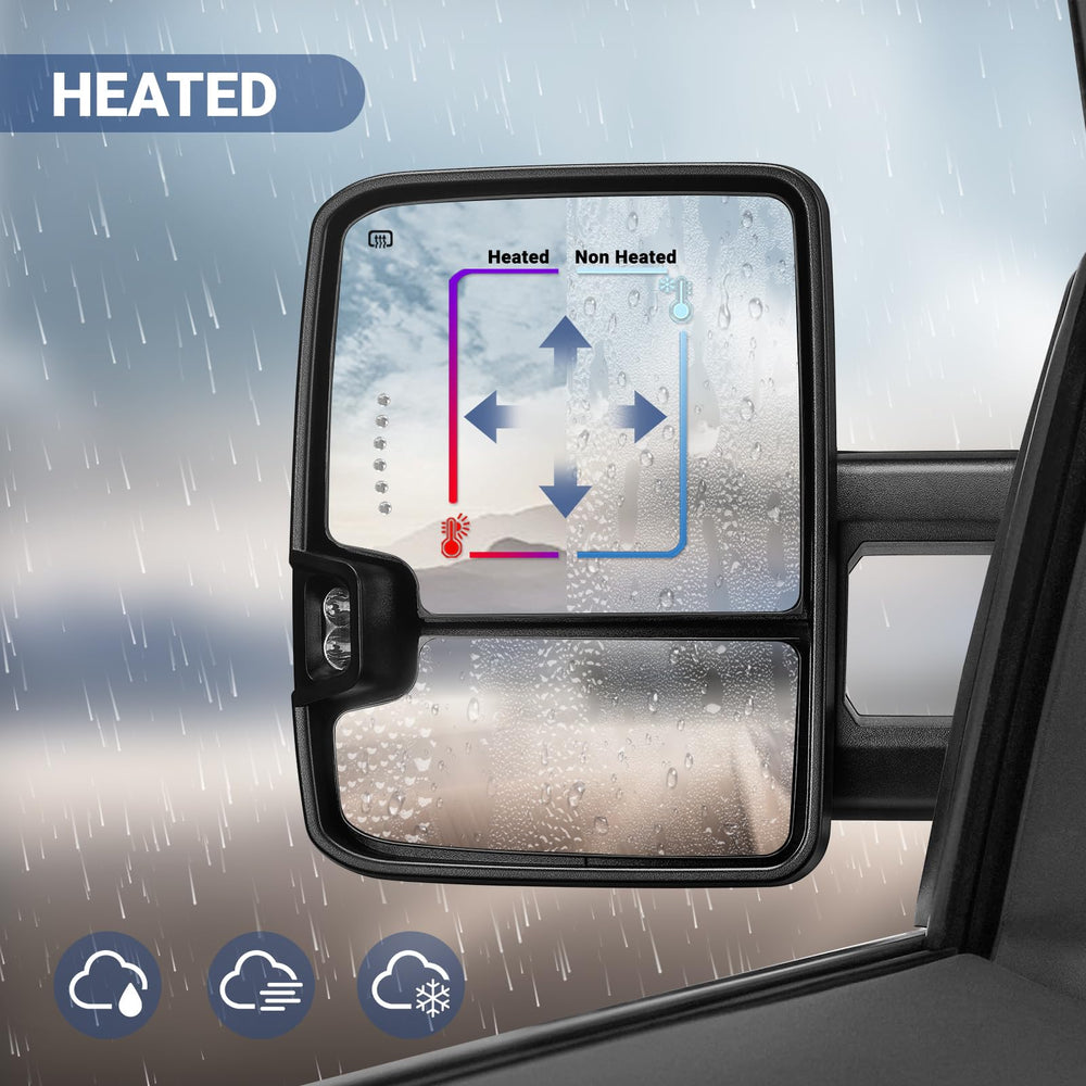 Sanooer tow mirrors installed on Chevy Silverado showing practical towing visibility