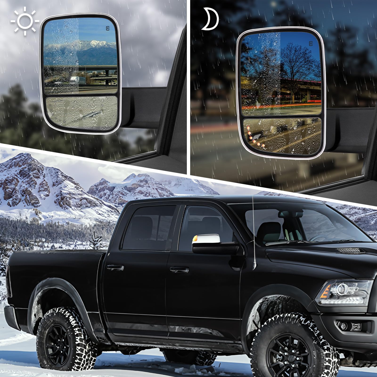 Sanooer installed on Dodge Ram showing real-world fit and towing visibility benefit