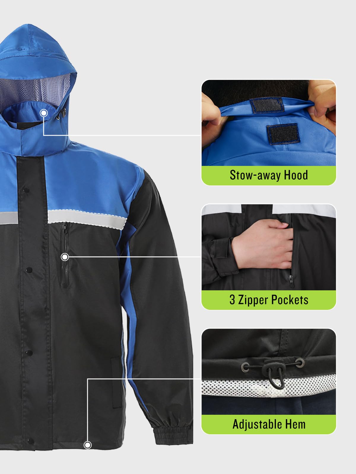 SaphiRose motorcyclist wearing suit to stay dry and be seen
