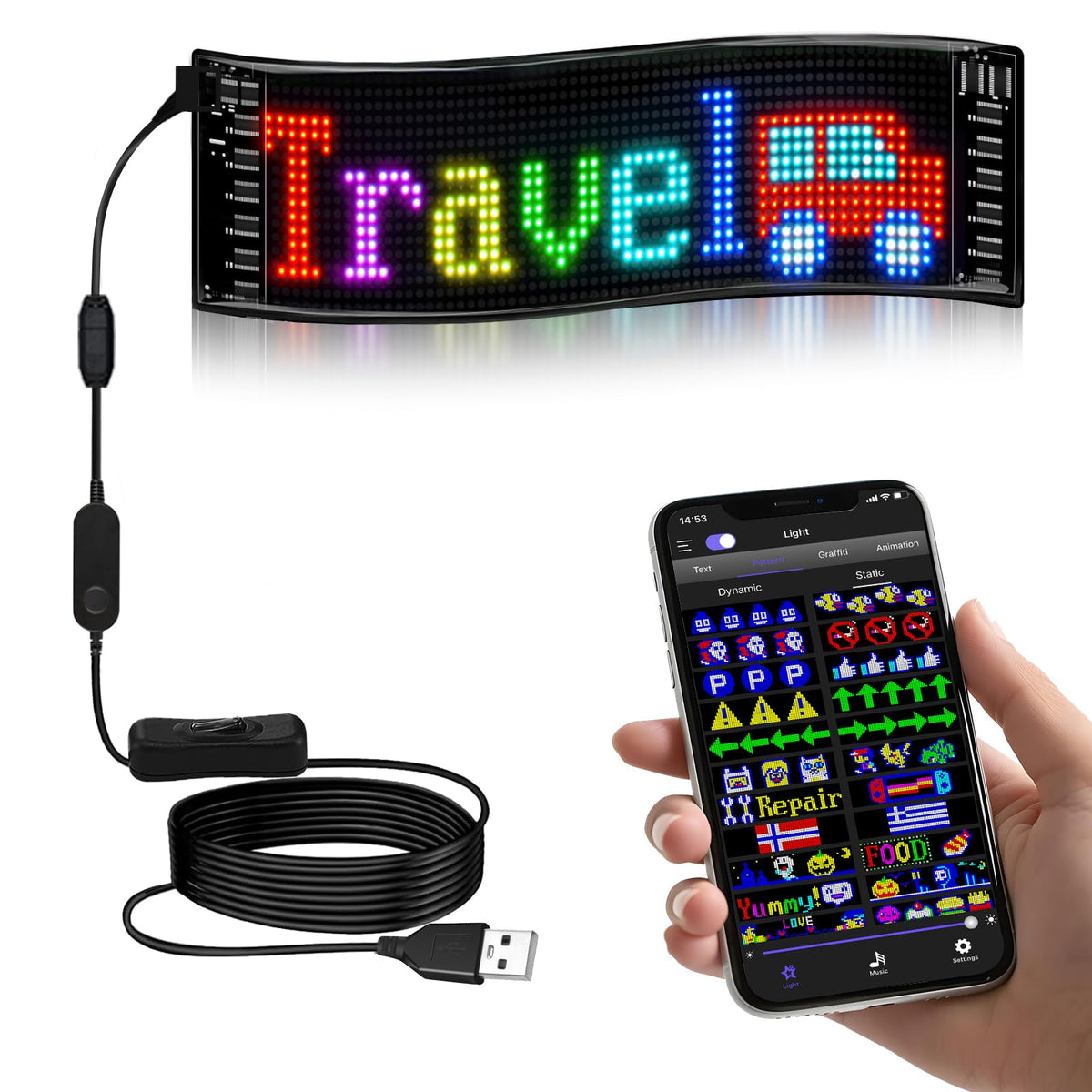 sasecgo front view showing scrolling message and clear readability