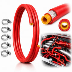 SATUGUOJI front view of 5ft red silicone heater hose kit showing contents and color benefits