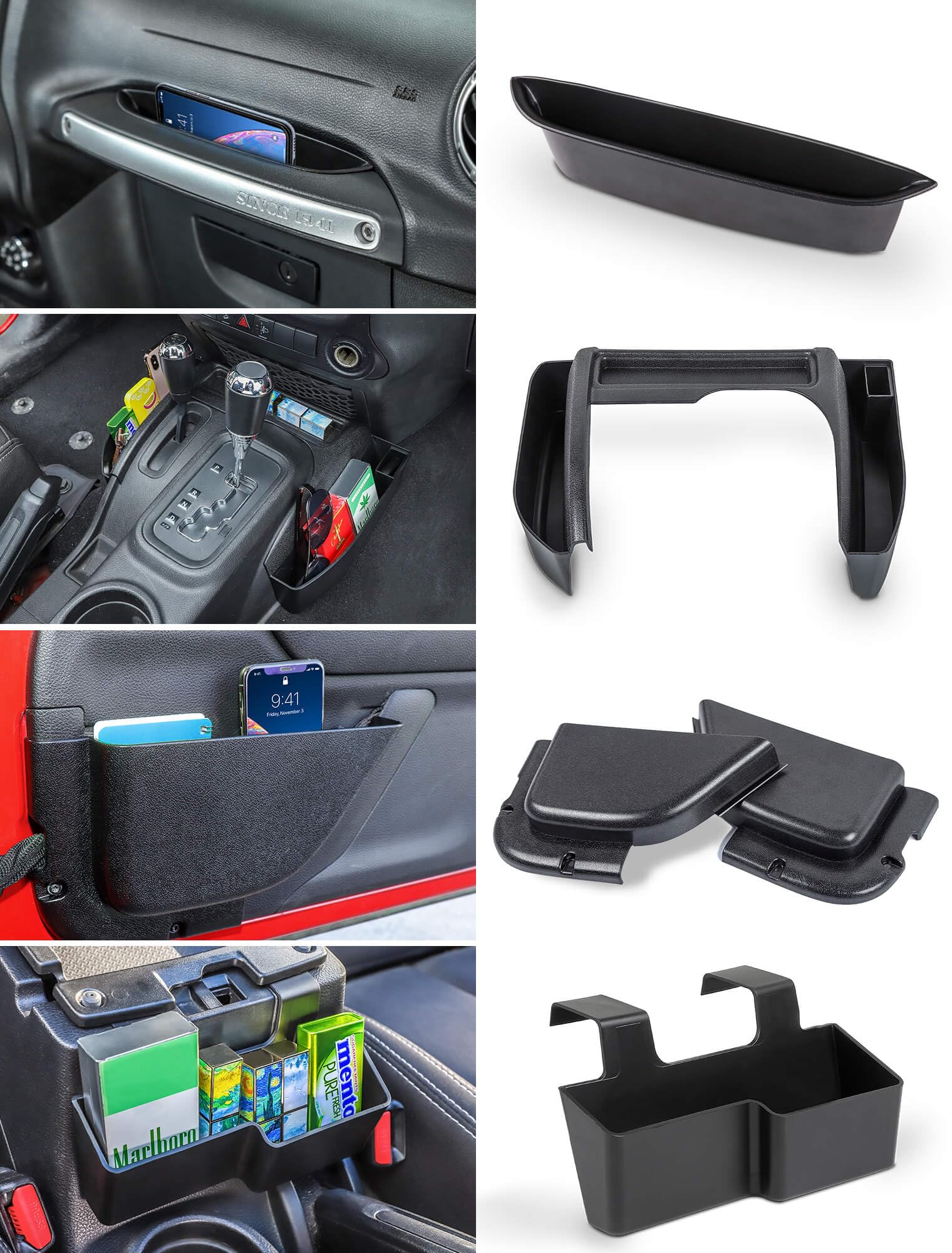 Savadicar front view showing full 4-piece kit and clean black finish for organized storage