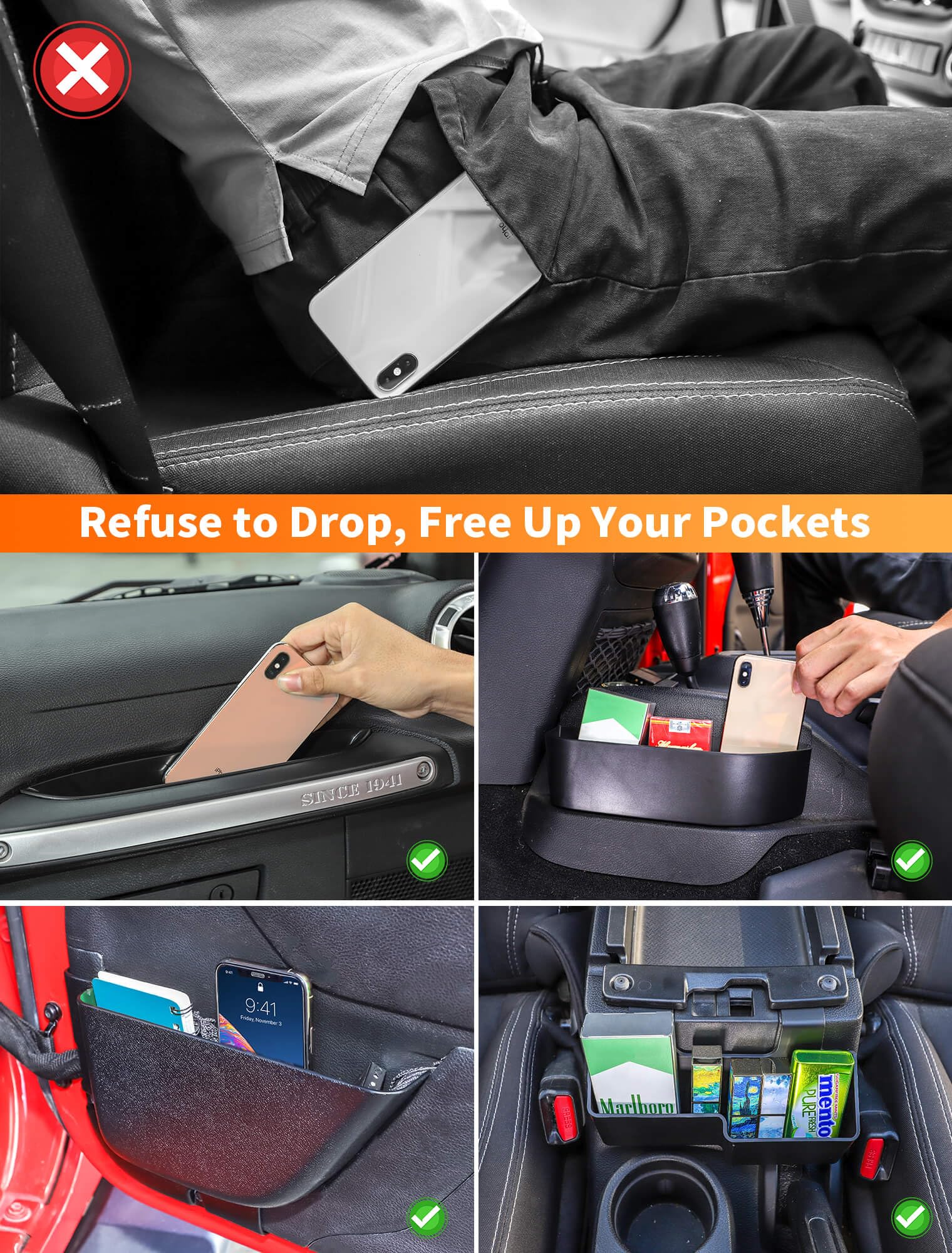 Savadicar installed in Jeep Wrangler JK center console improving accessibility and order