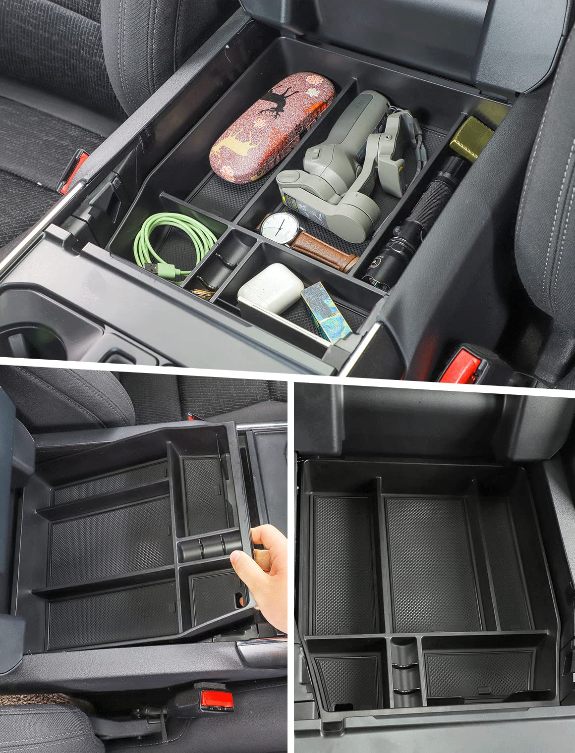 Savadicar tray next to wallet and phone showing size and capacity benefit