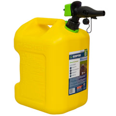 Scepter 5 gallon diesel can front view showing durable body and yellow finish for easy identification and safety