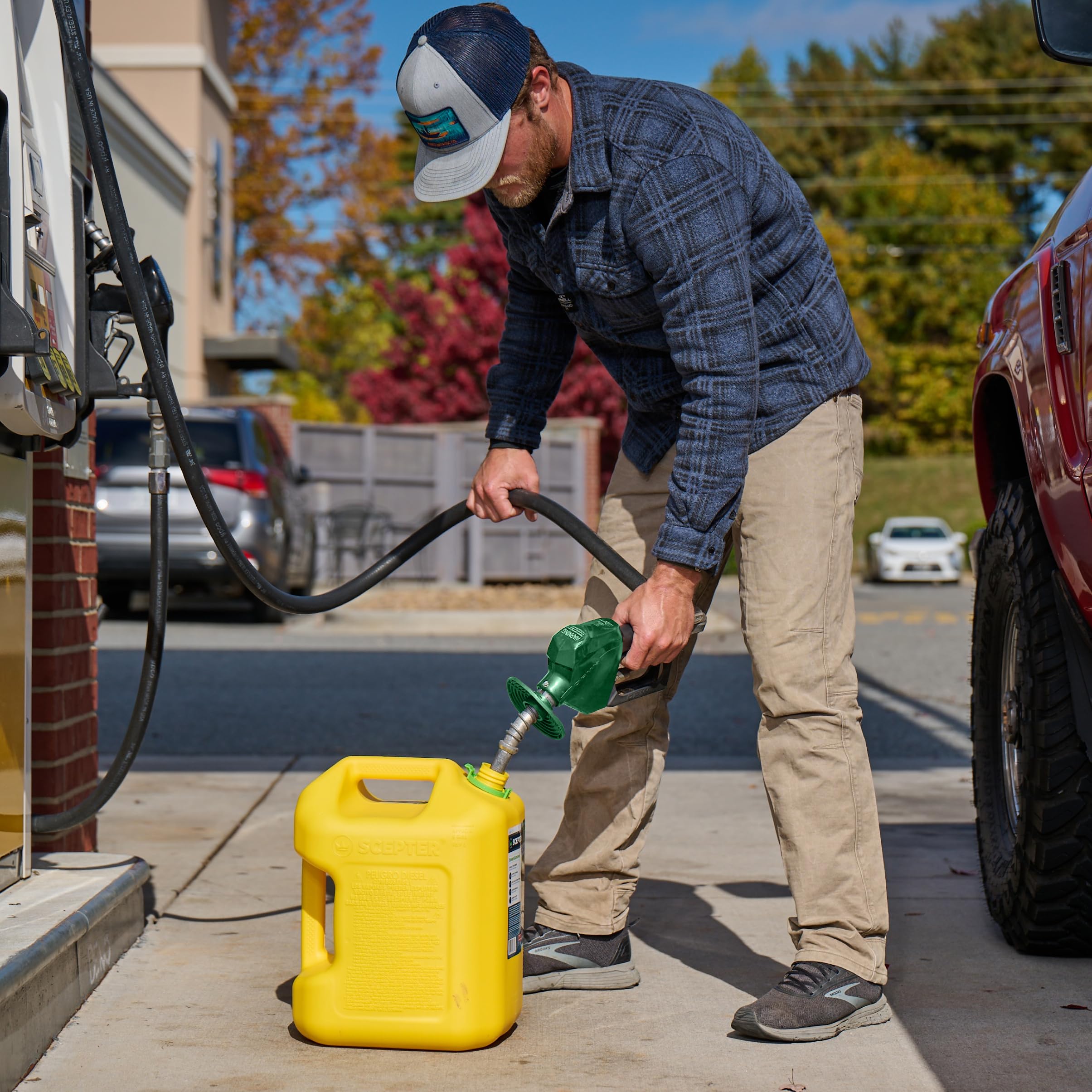 Scepter in use refilling a generator demonstrating fast, neat diesel transfer on the jobsite