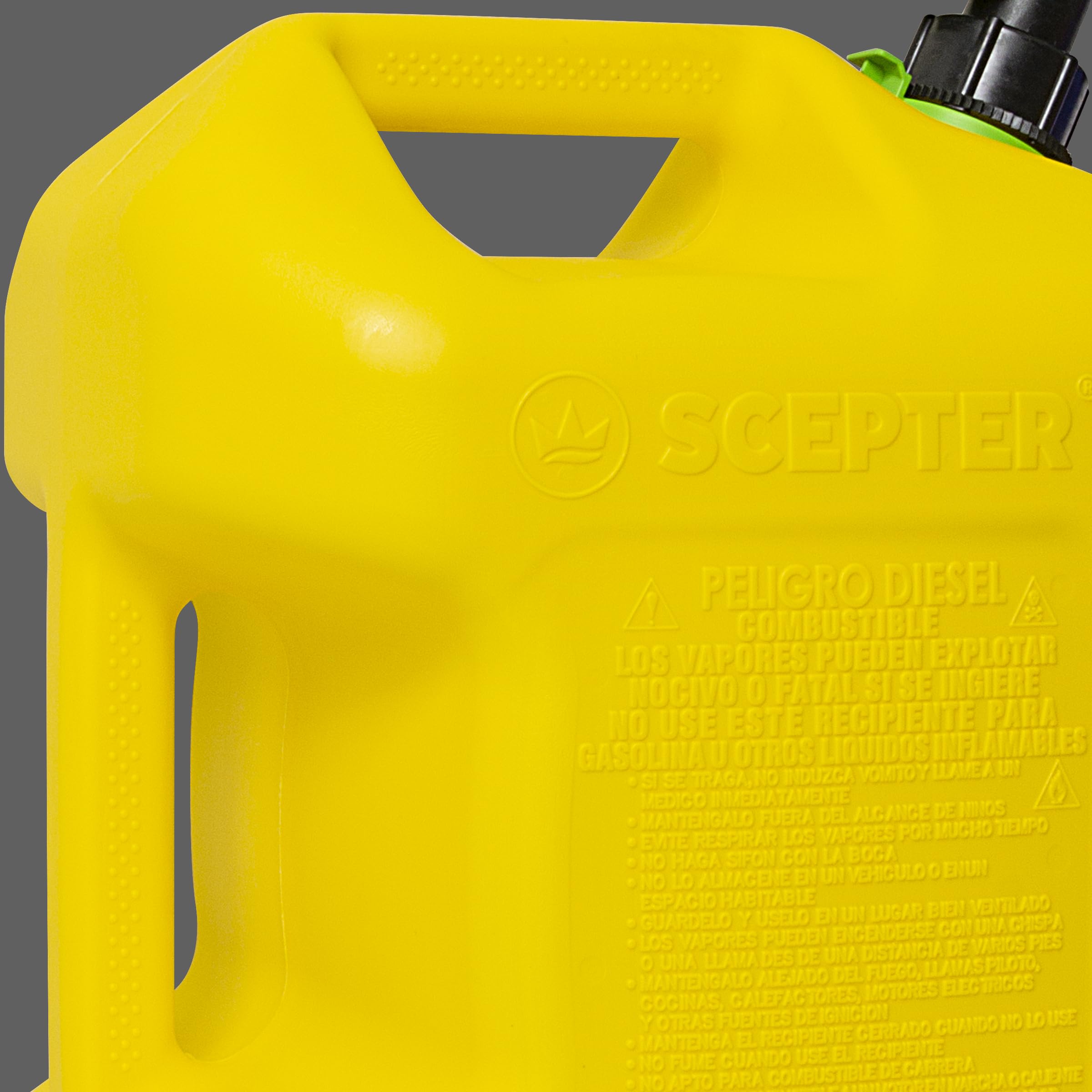 Scepter scale with hands showing 5 gallon size and easy lifting benefit for transport and pouring