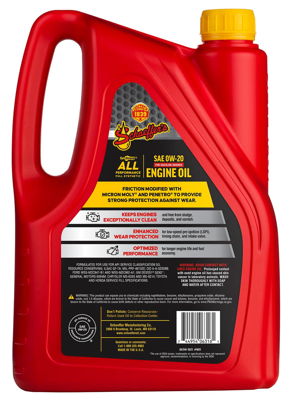 Schaeffer SynShield being poured from a one-gallon bottle demonstrating accurate measurement