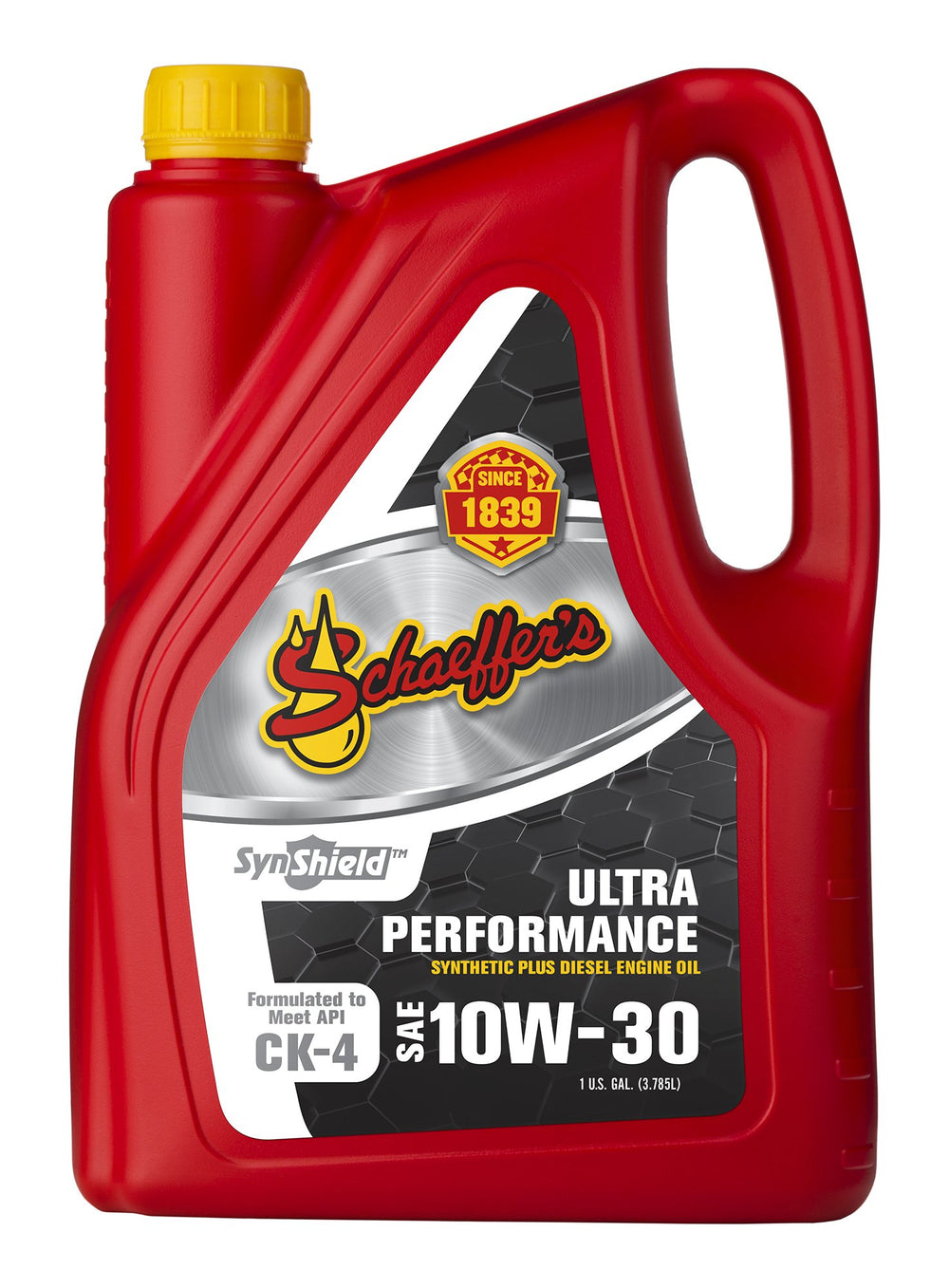 Schaeffer SynShield front label showing product name and API CK-4 benefits