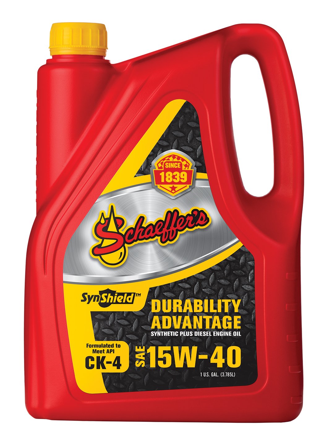Schaeffer front label on 1-gallon bottle showing product and benefits for clear identification