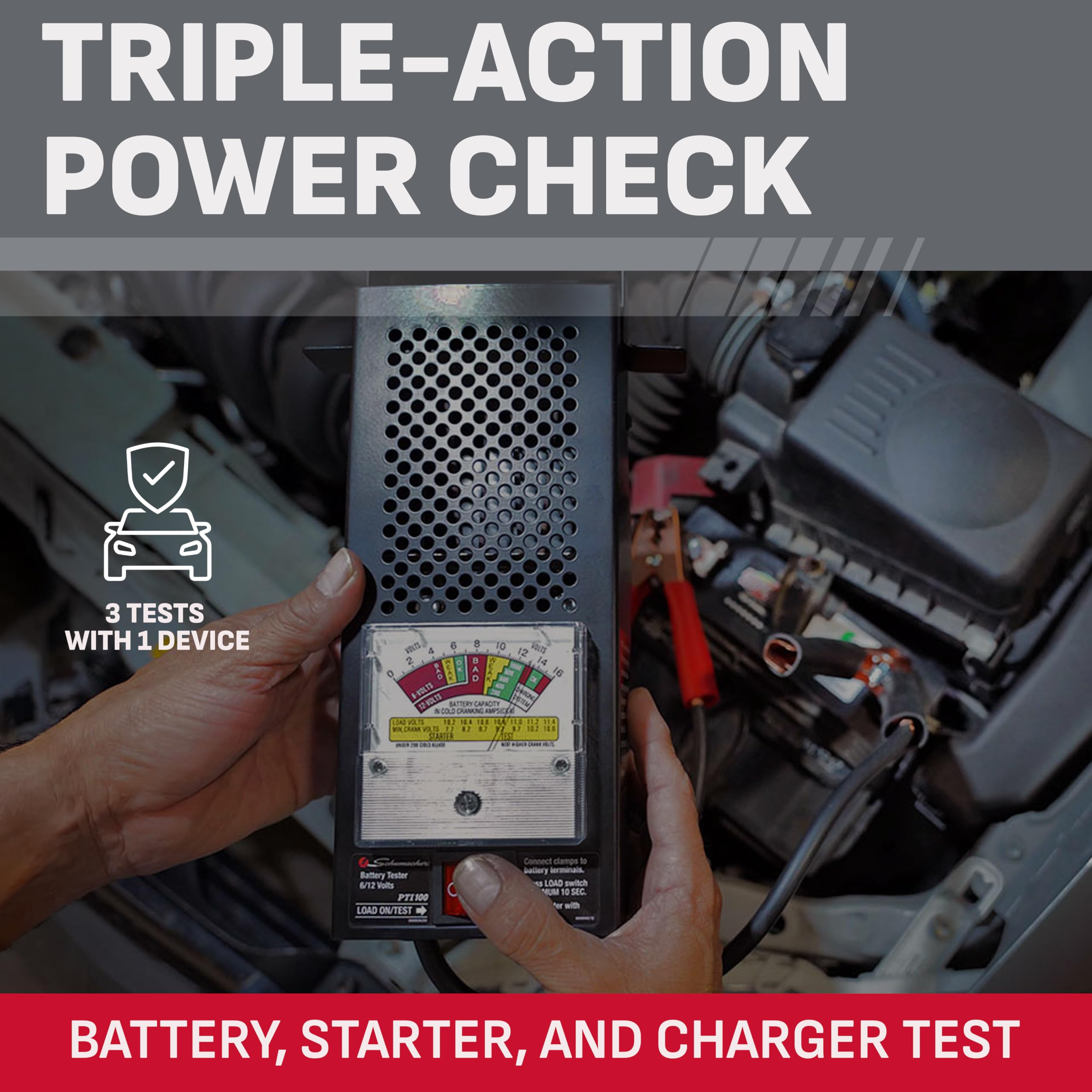 Schumacher BT-100 heavy-duty clamps and cables for secure battery connection benefit