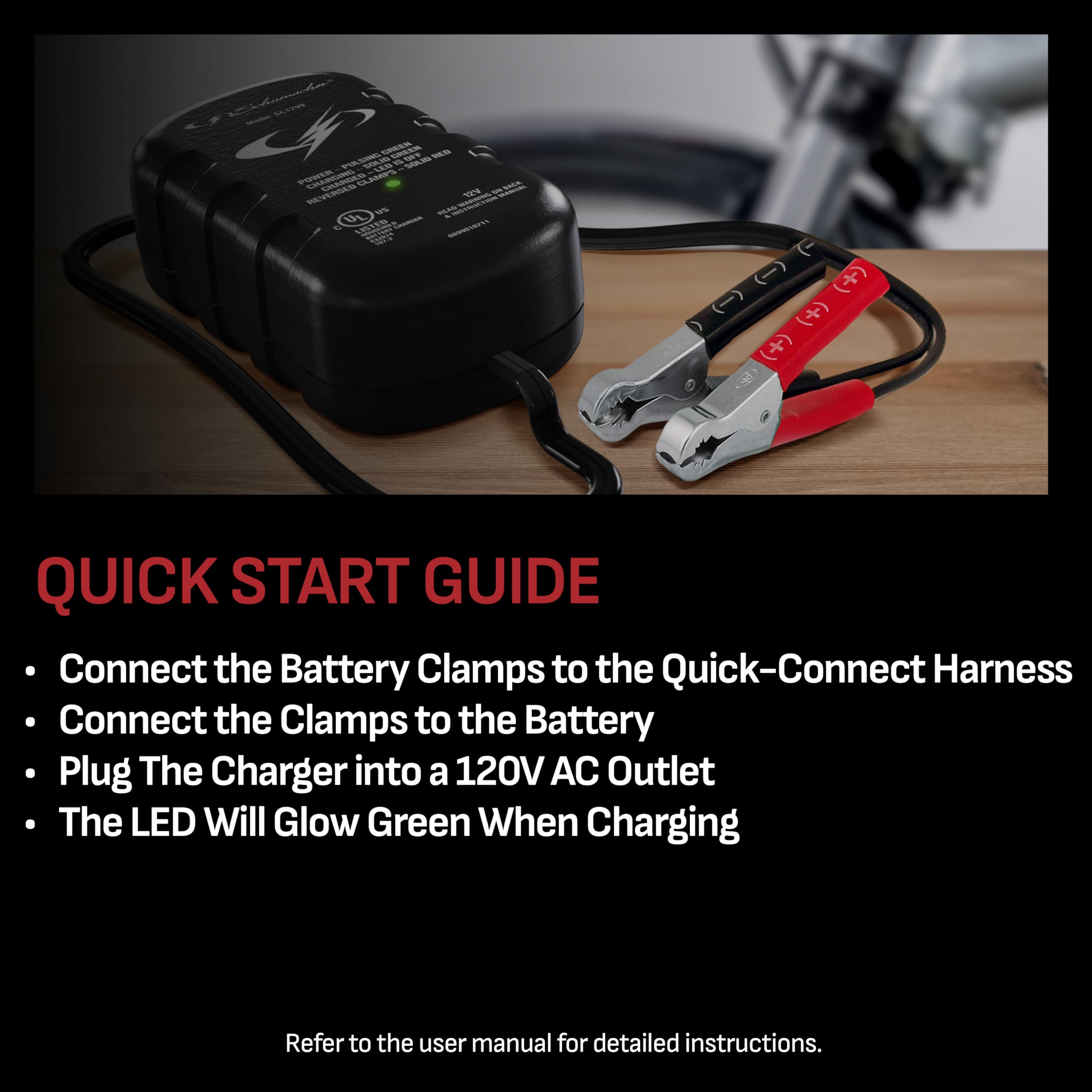 Schumacher SC1299 LED status lights close-up for clear charge monitoring benefit