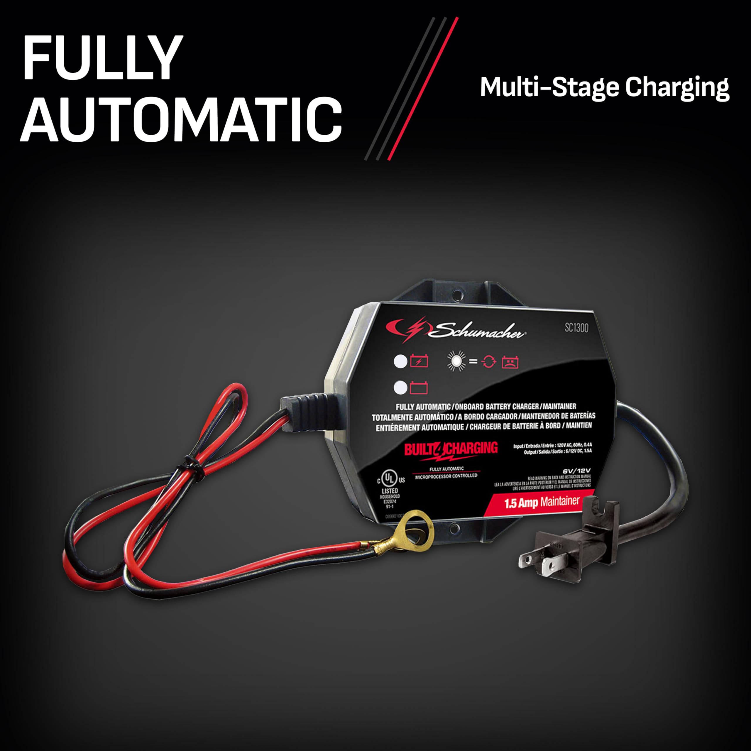Schumacher SC1300 beside hand tool showing compact size and portability