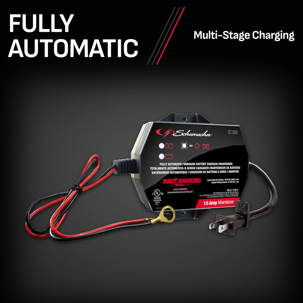 Schumacher SC1300 beside hand tool showing compact size and portability
