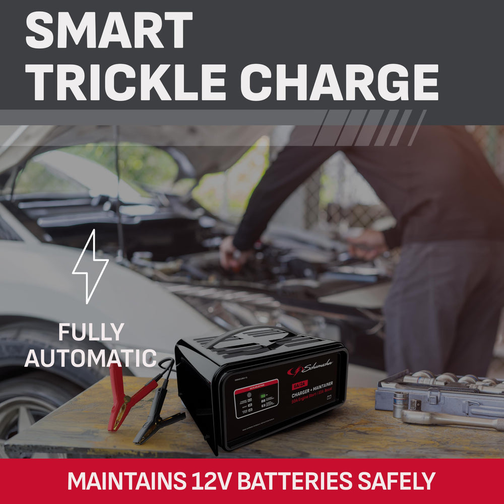 Schumacher SC1305 boost mode label close-up highlighting faster charging benefit