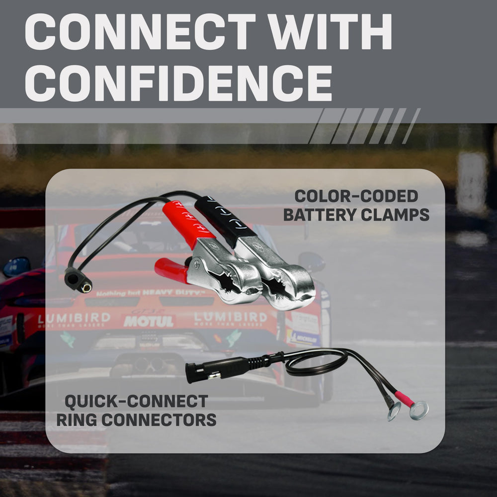 Schumacher SC1355 cable length displayed to show 6-foot power cord and 5-foot booster reach benefit