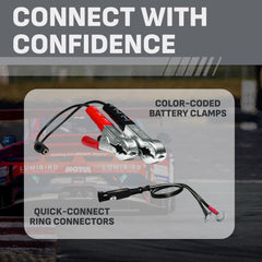 Schumacher SC1355 cable length displayed to show 6-foot power cord and 5-foot booster reach benefit