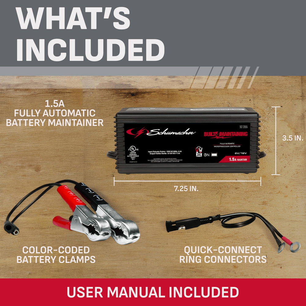 Schumacher SC1355 desulfation mode indicator detail highlighting battery reviving capability