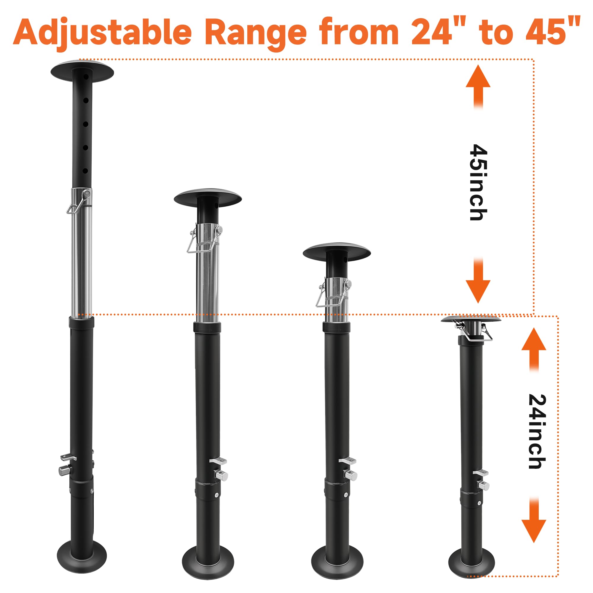 Schumaho jacks side-by-side showing 24 to 45 inch height range for fit