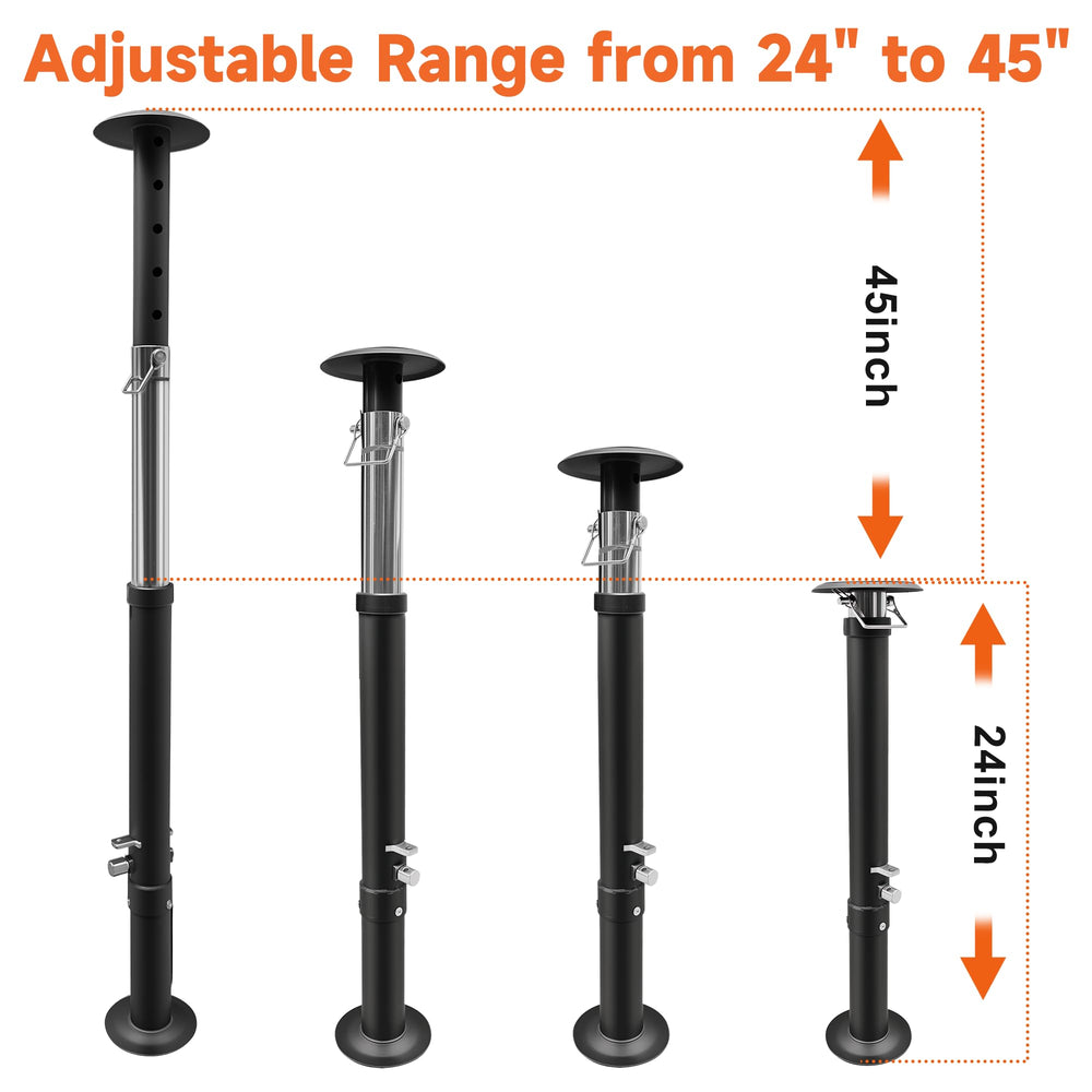 Schumaho jacks side-by-side showing 24 to 45 inch height range for fit
