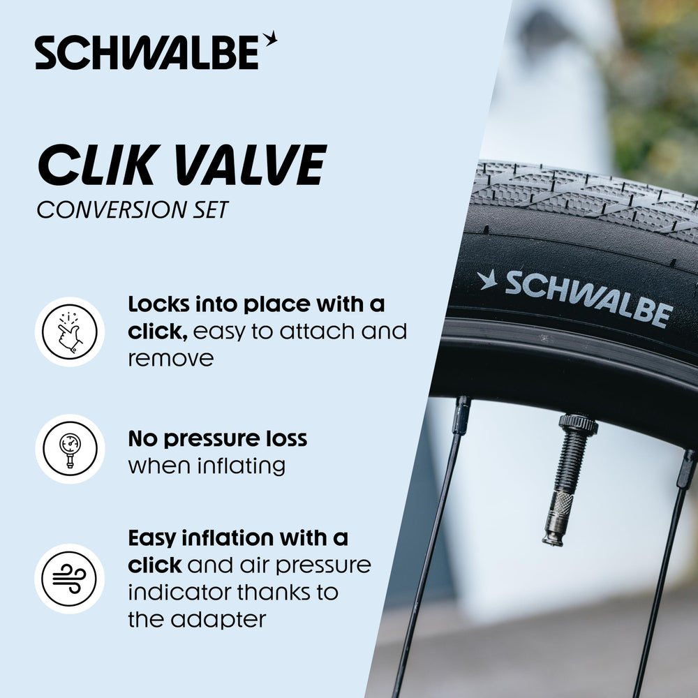 Schwalbe Clik close-up of valve thread and seal for reliable pump connection