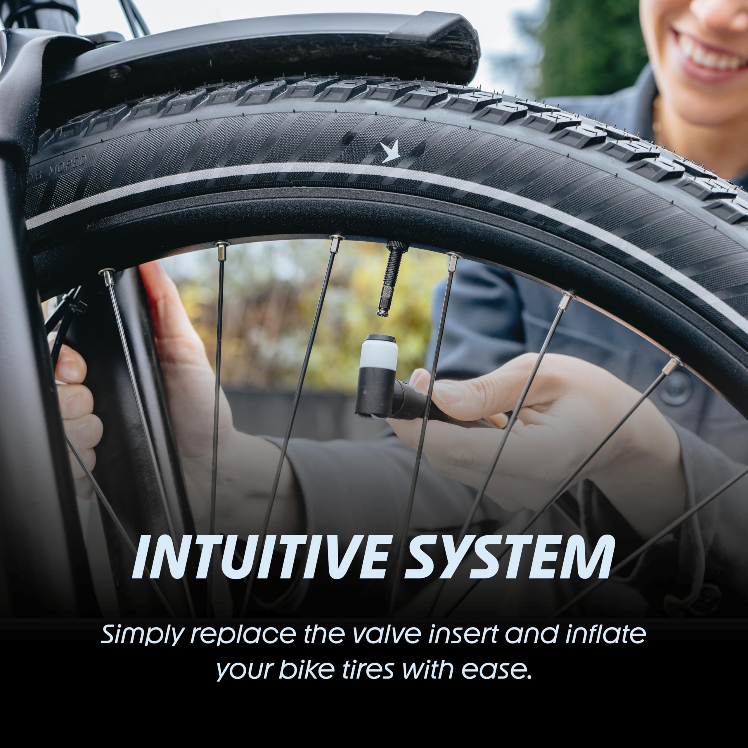 Schwalbe Clik with pump head attached demonstrating quick click-and-pump benefit