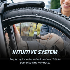 Schwalbe Clik with pump head attached demonstrating quick click-and-pump benefit