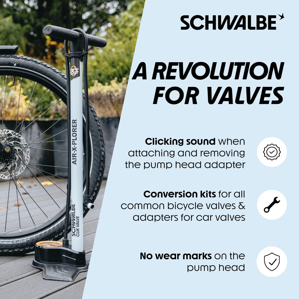 Schwalbe Clik valve pair with dust caps illustrating protection against dirt