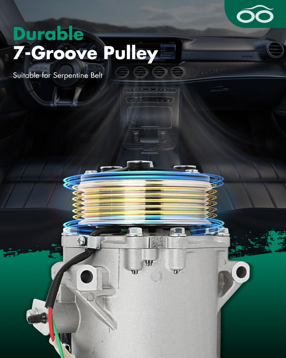 SCITOO compressor installed in Acura engine bay demonstrating direct-fit benefit