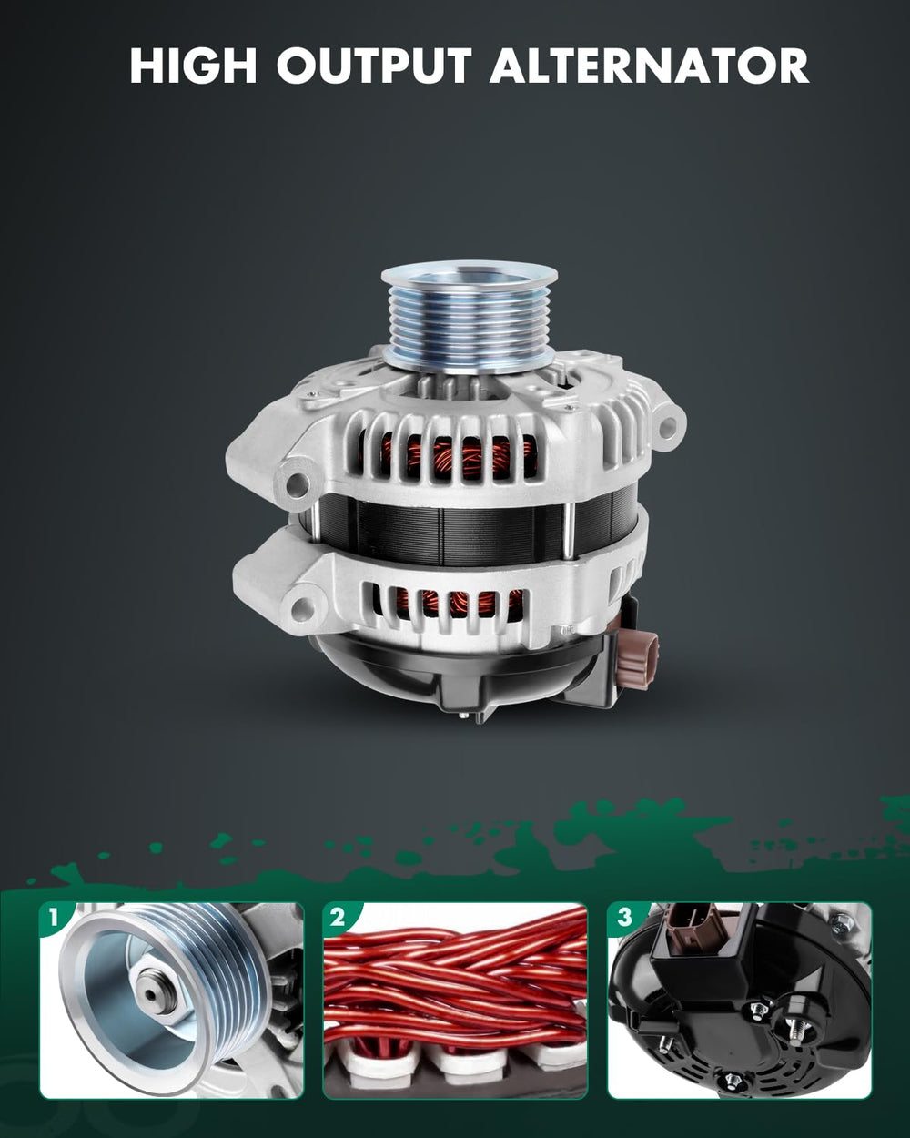SCITOO alternator installed in engine bay demonstrating direct-fit replacement compatibility