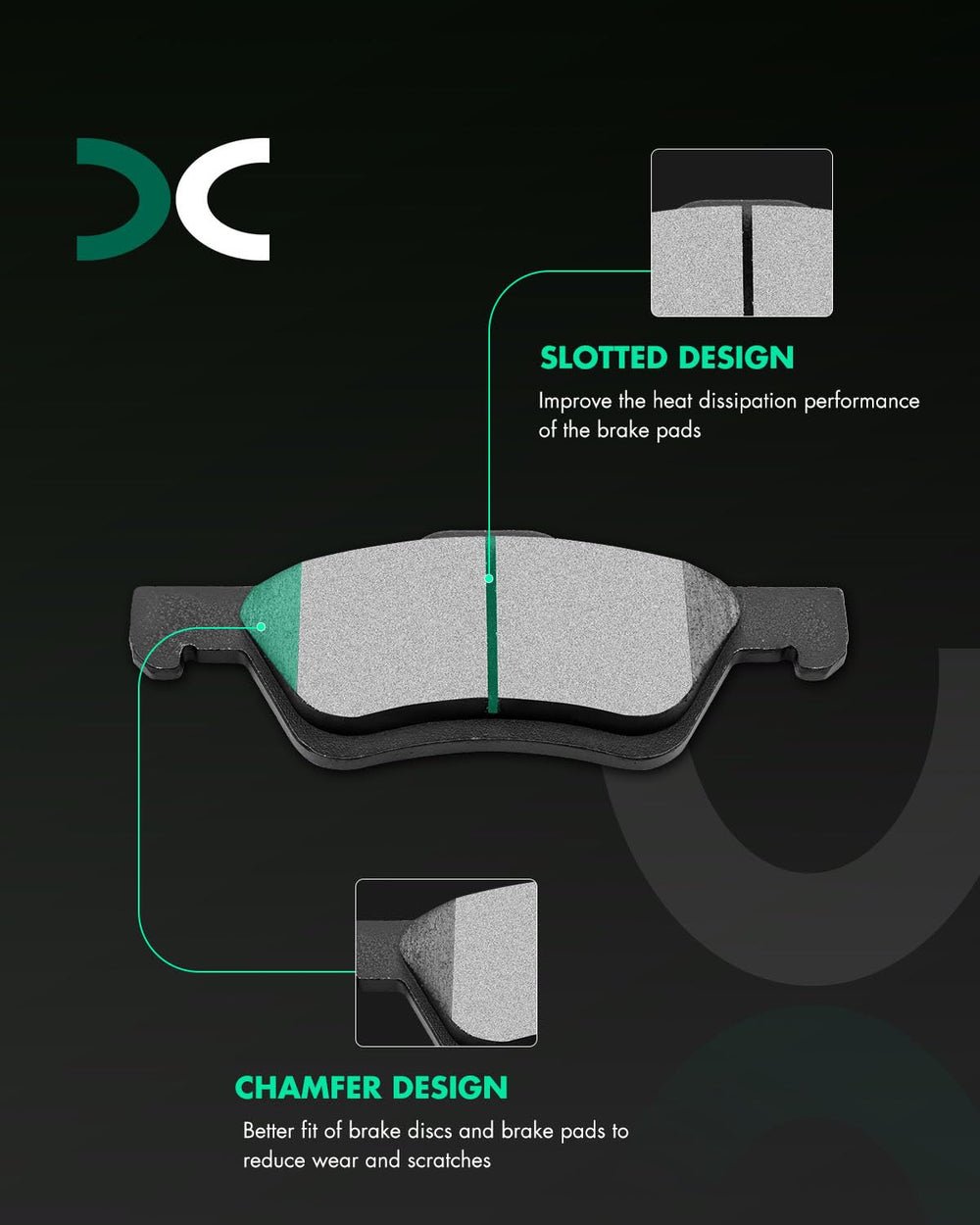 SCITOO ceramic pad profile close-up highlighting smooth surface for quieter braking