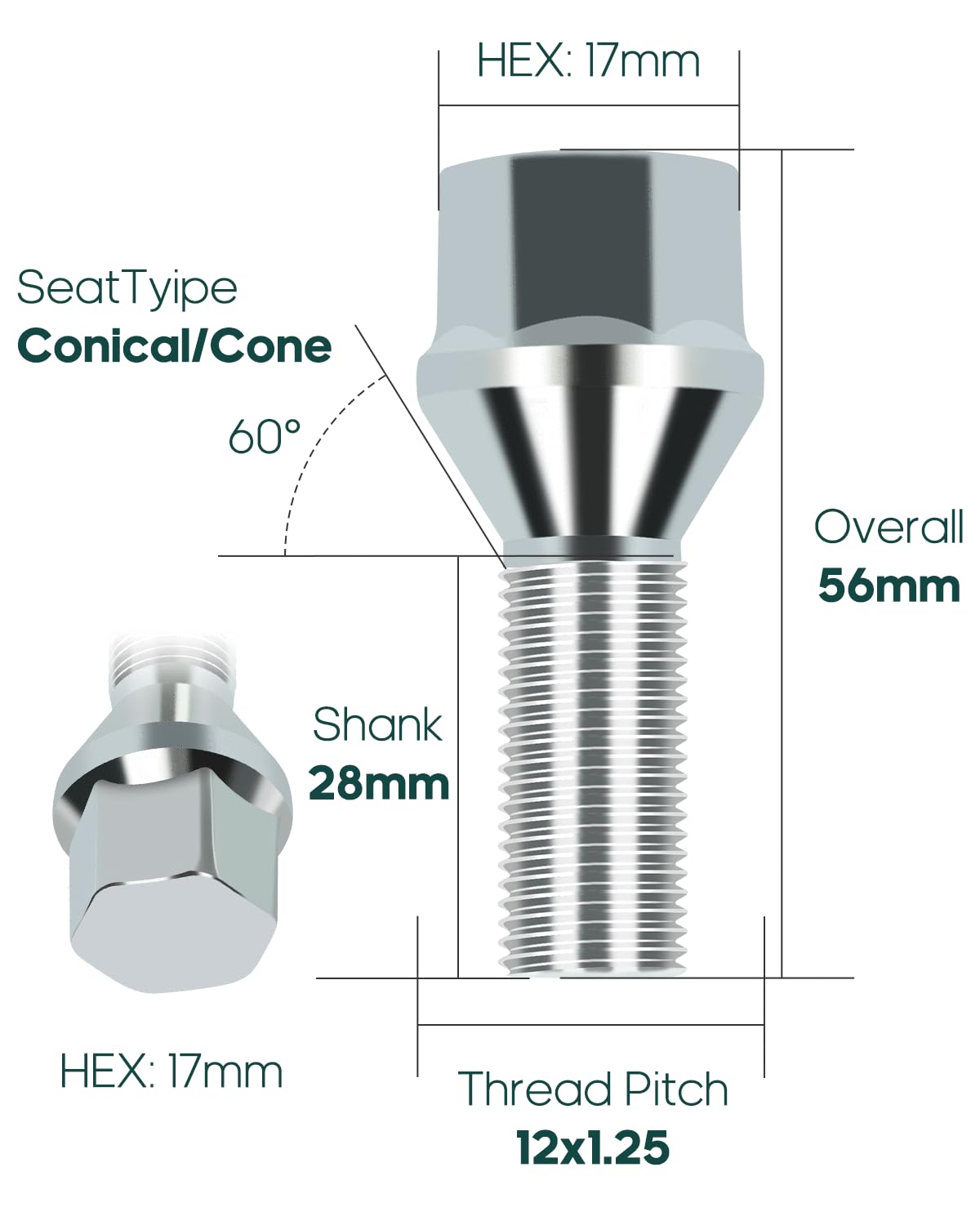 SCITOO close-up of bolt threads confirming M12x1.25 precision fit