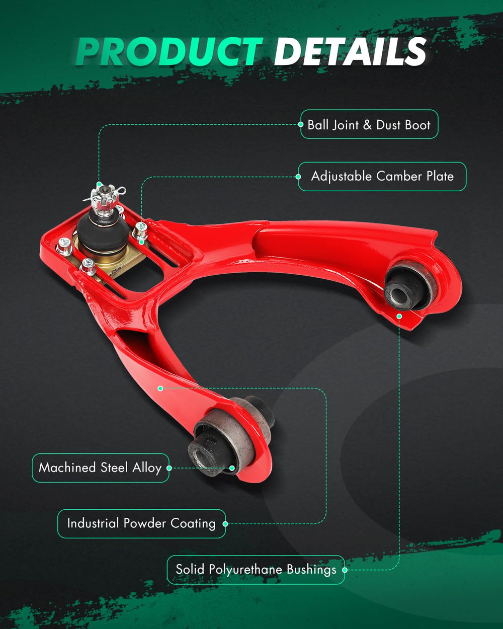 SCITOO control arms installed on a Honda Civic front end for improved stability