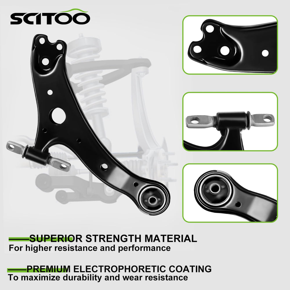 SCITOO front lower ball joint detail with boot and pre-grease for smoother operation