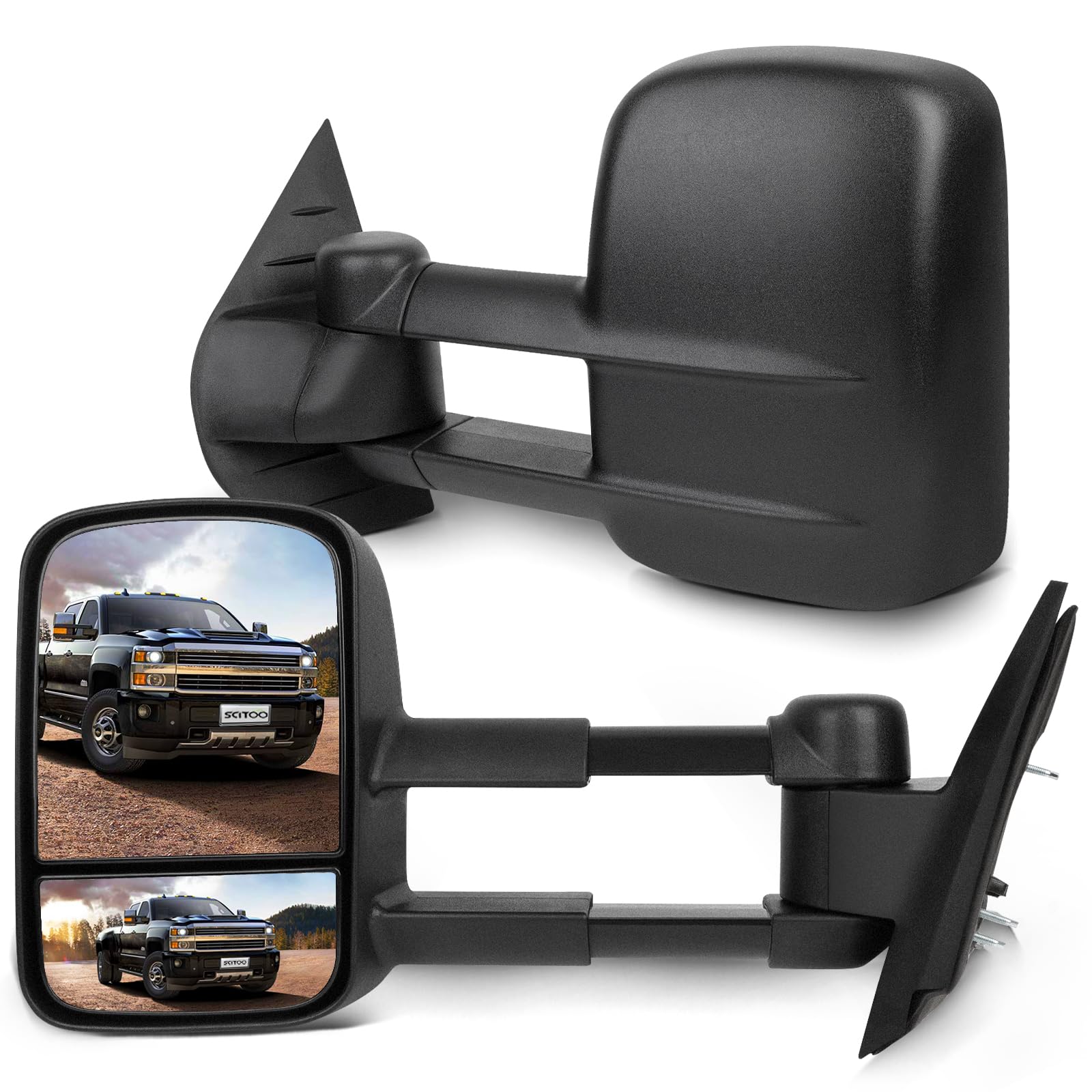 SCITOO front view of both towing mirrors showing fit and finish benefit