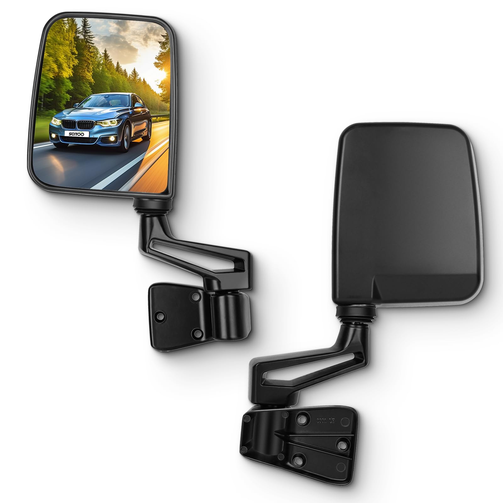 SCITOO front view pair showing mirror faces and black finish, improving visibility