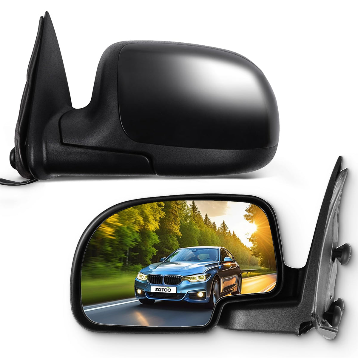 SCITOO front view mirror showing housing and improved rear visibility