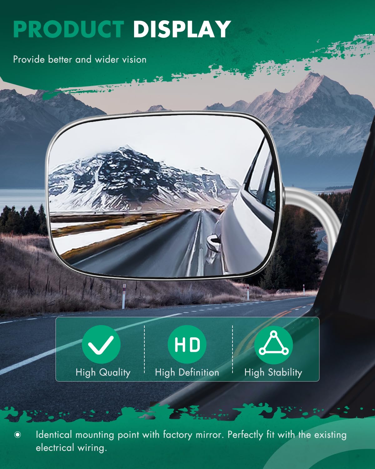 SCITOO mirror on truck driver side demonstrating factory look