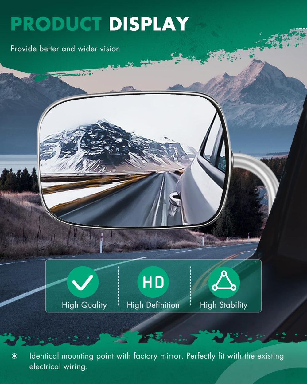 SCITOO mirror on truck driver side demonstrating factory look
