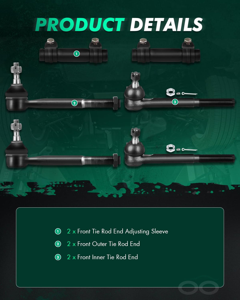 SCITOO outer tie rod detail highlighting ball joint and grease fitting benefit
