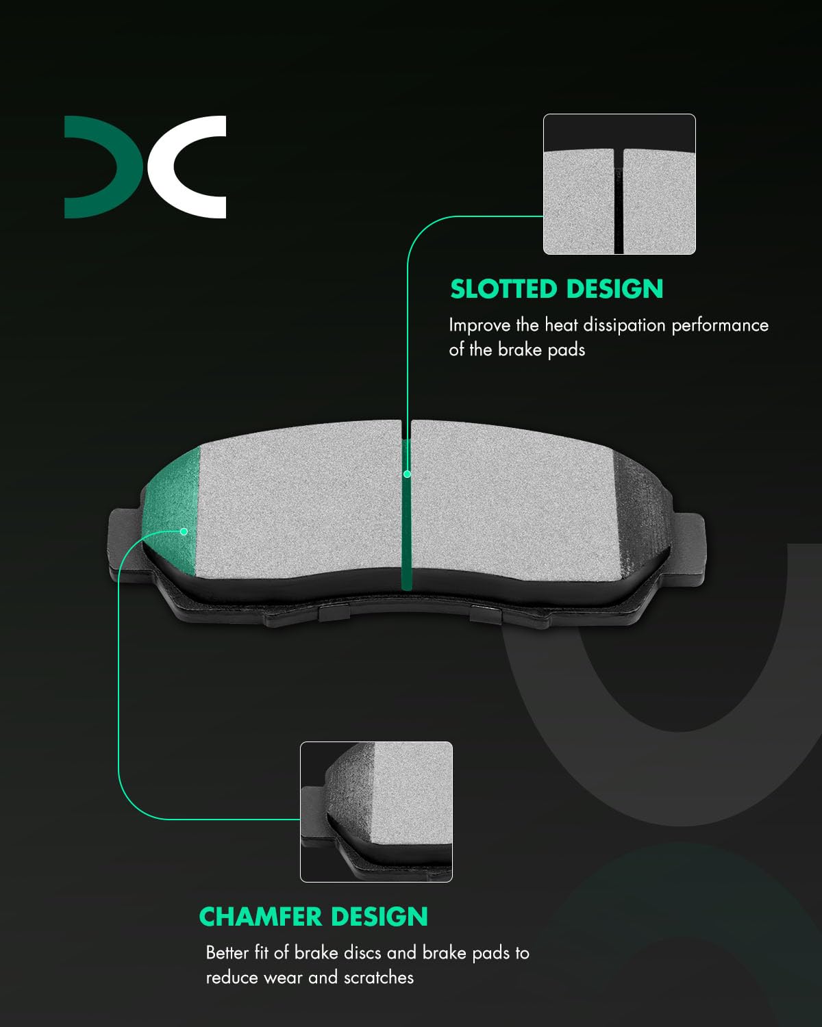 SCITOO ceramic pad close-up showing friction surface and quieter braking benefit