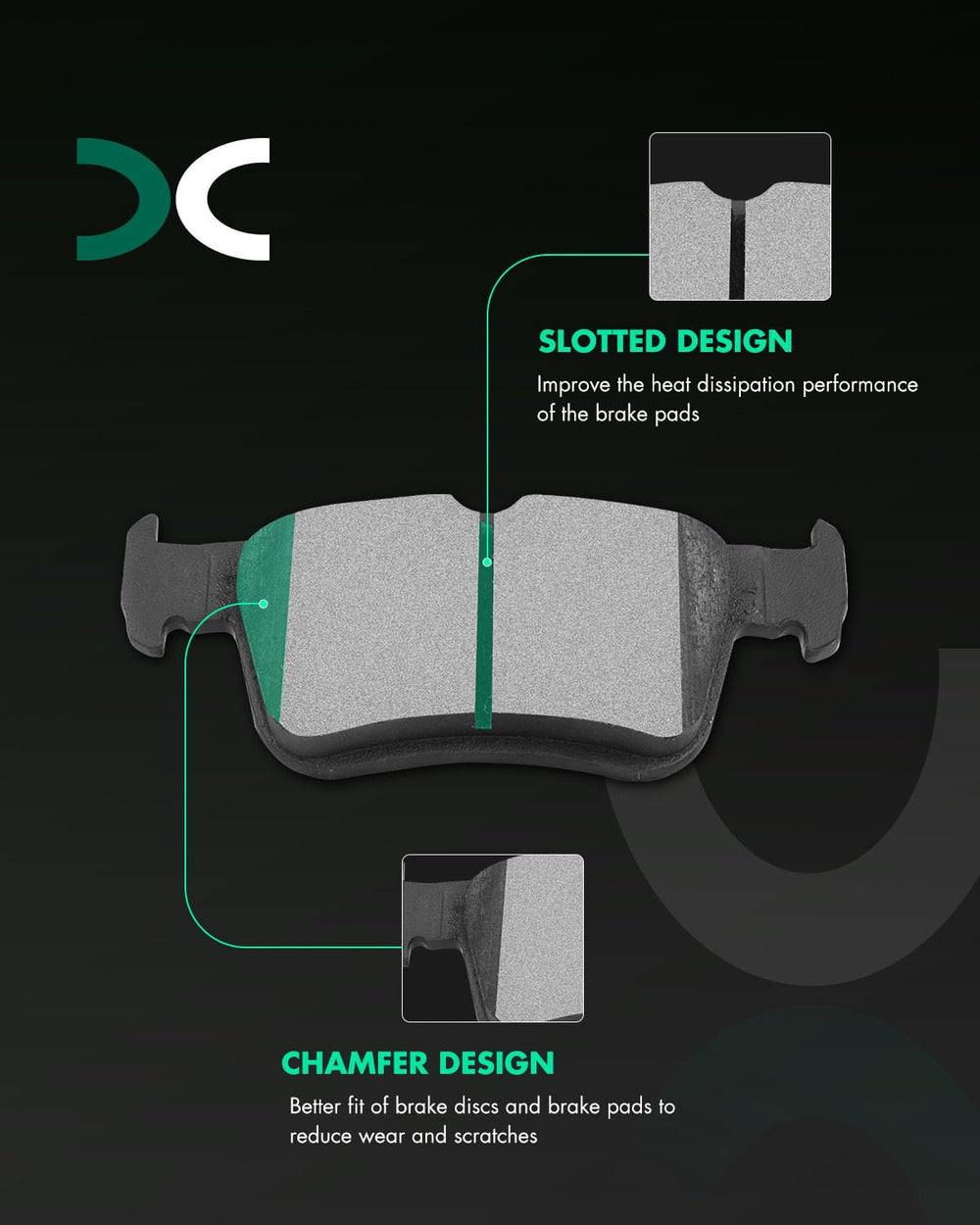 SCITOO close-up of pad friction face highlighting ceramic texture and quieter stops