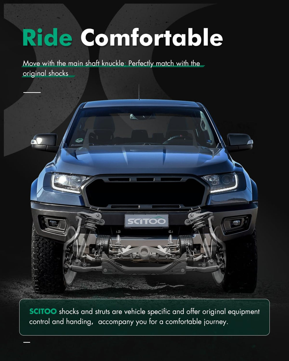 SCITOO rear shock on RAV4 in motion illustrating improved ride comfort