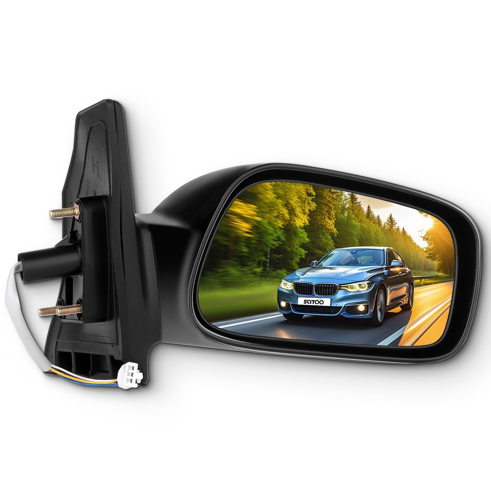 SCITOO front view of passenger mirror showing clean replacement fit