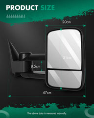 SCITOO side profile extended telescoping mirror demonstrating increased trailer visibility