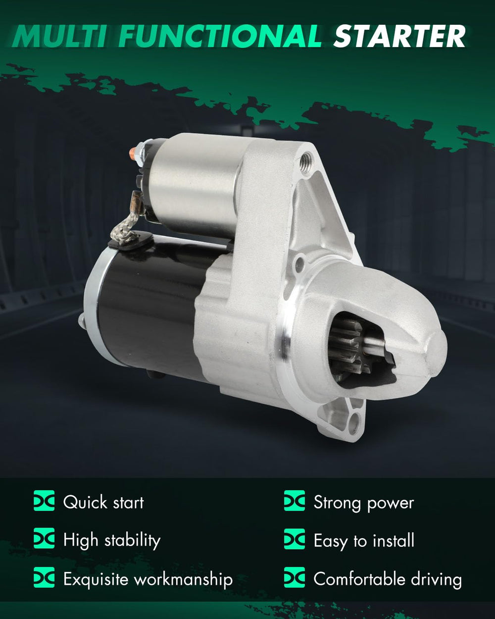 SCITOO starter with matching mounting bracket and pre-drilled wiring ports for easy swap